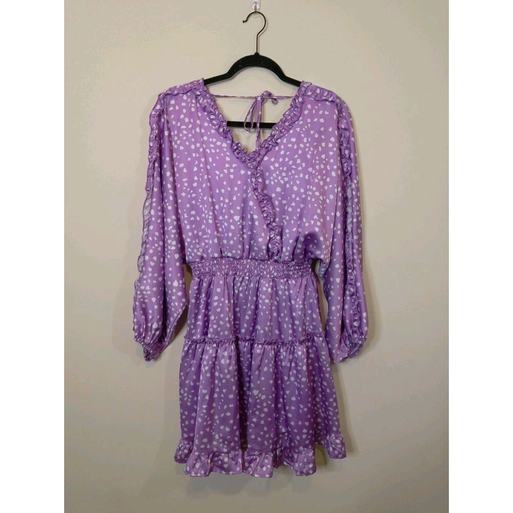 Women's Floral Boho MIni Dress Size Medium Purple Lilac - Picture 2 of 11